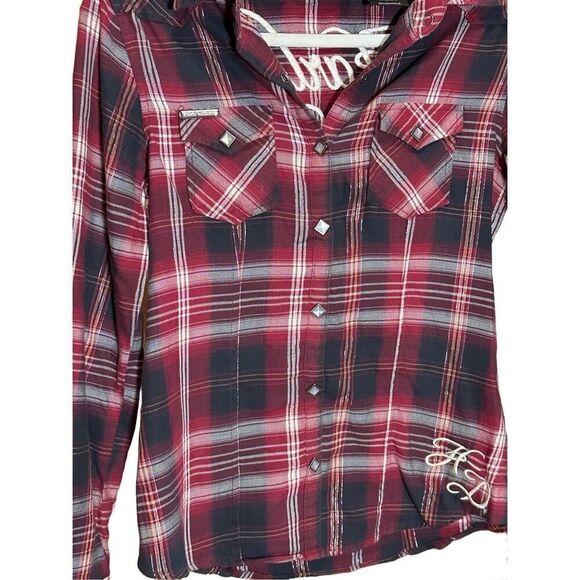 Harley-Davidson Red Orange Black Plaid Snap Front Embroidered Western Shirt Sz X - Picture 11 of 11